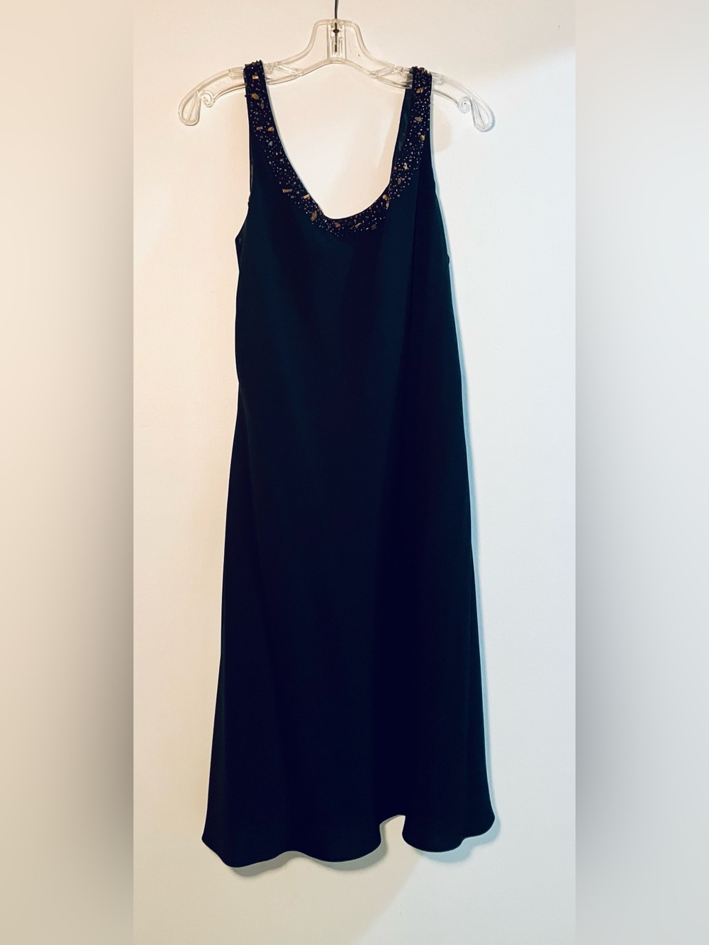 Jones New York Black Beaded Scoop Neck Slip Dress